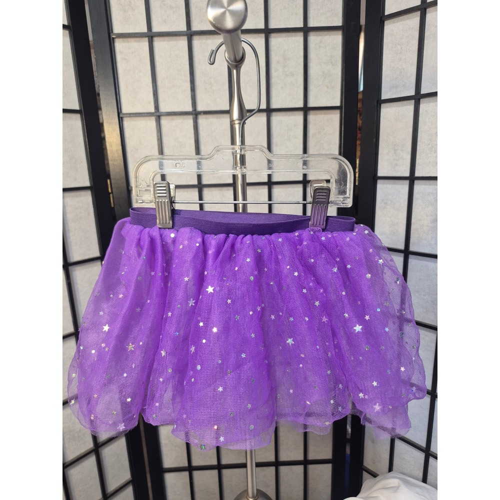 Girls Purple Tulle Tutu Skirt Silver Star Holographic Sparkle Dance Dress Up